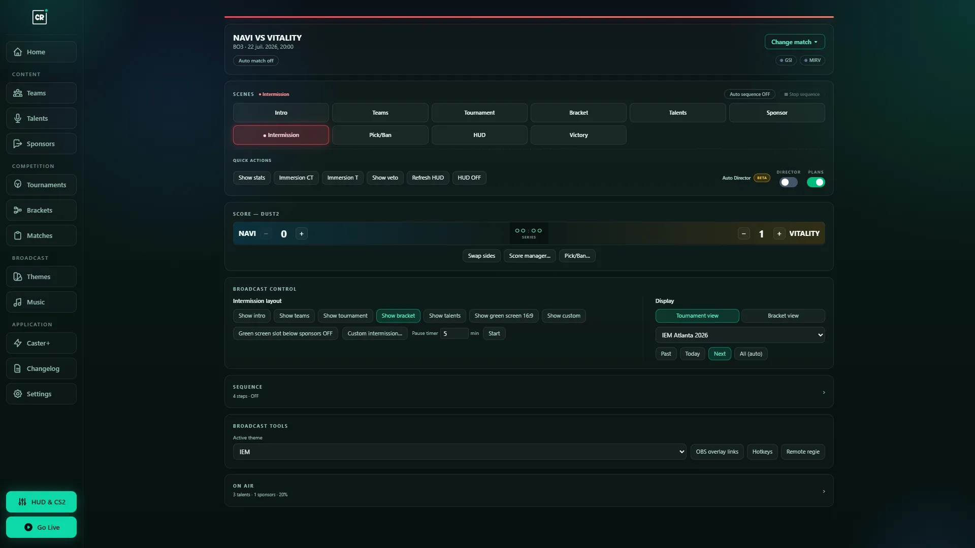 CutROOM Go Live console